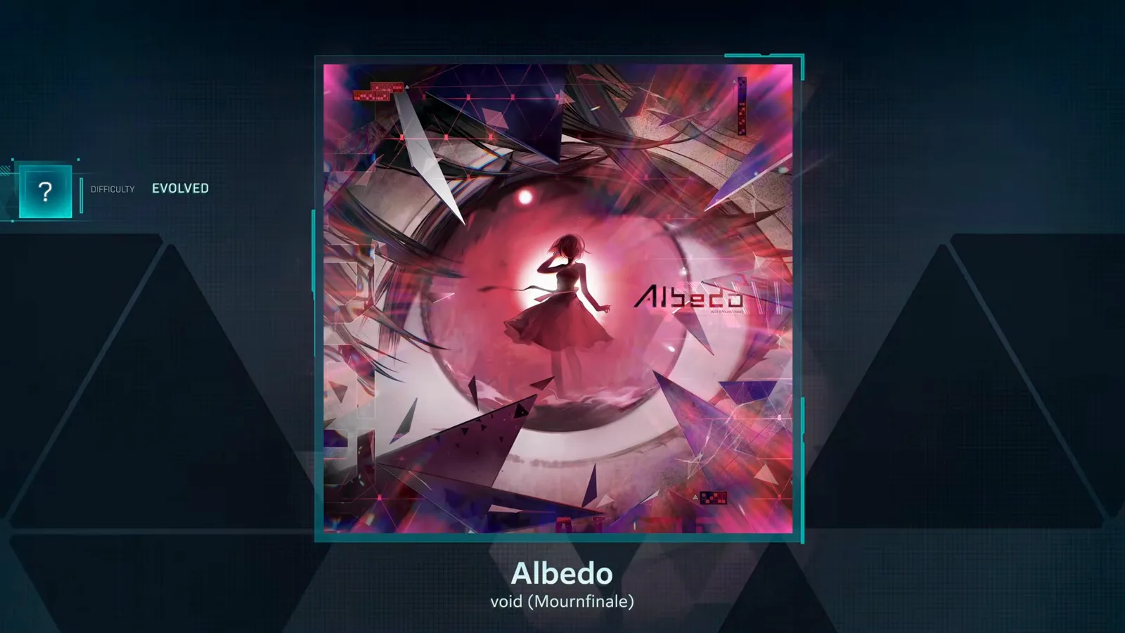 In Falsus song select screen highlighting the tutorial song Albedo by void (Mournfinale) on EVOLVED difficulty