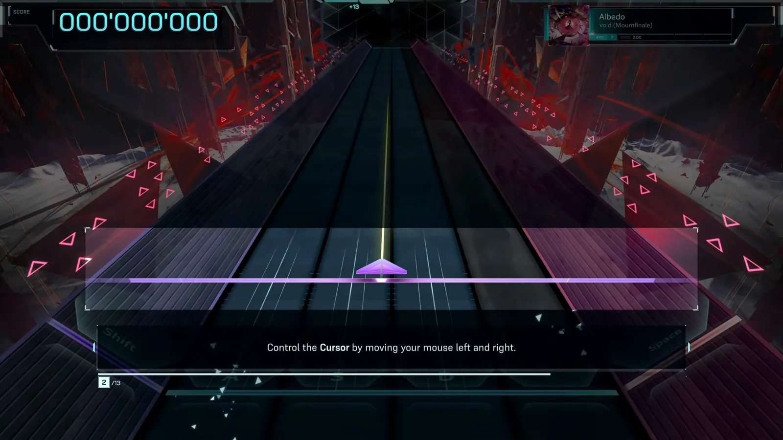 In Falsus tutorial message 'Control the Cursor by moving your mouse left and right' over the empty upper track