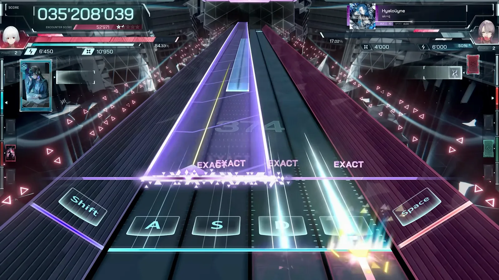 A Hold note on the D lane in In Falsus, with the lane's key prompt visible at the judgement line