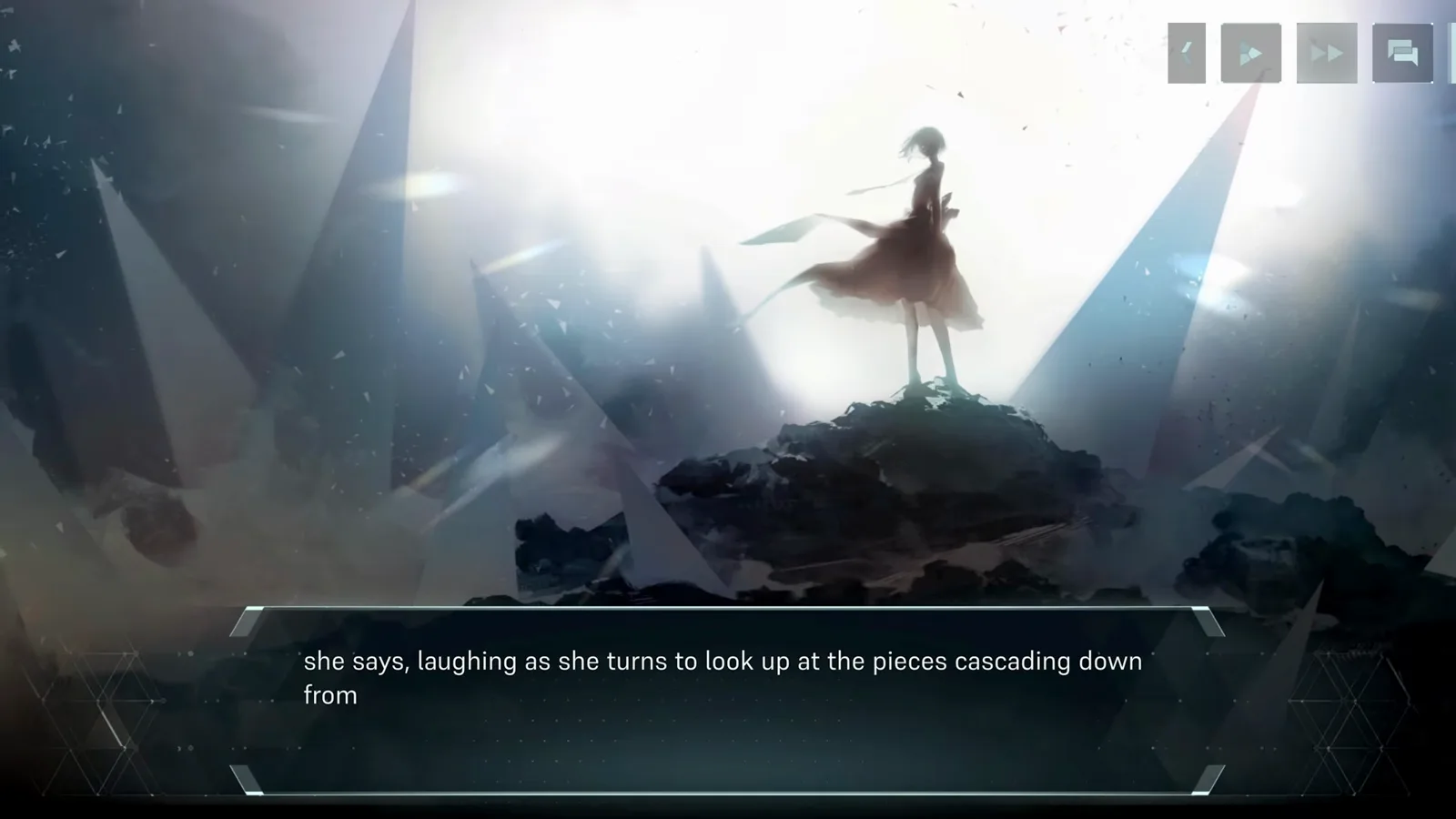 The girl on the shattered rock In Falsus cutscene of a girl standing on shattered rock, laughing as fragments cascade down around her